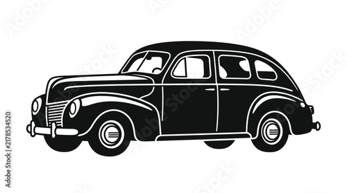 Vintage classic sedan car black silhouette illustration.