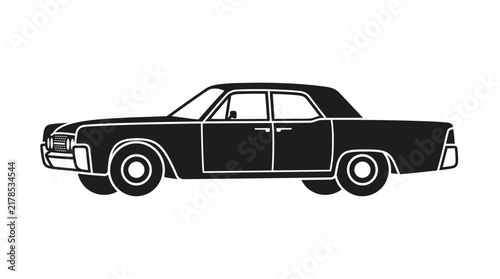 Vintage classic sedan car silhouette side profile.