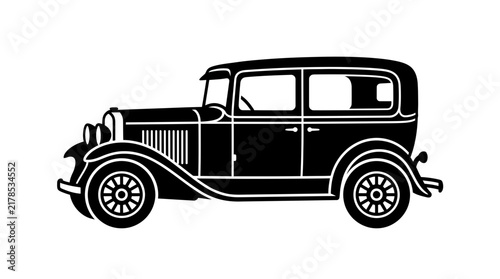 Vintage classic sedan car silhouette icon.