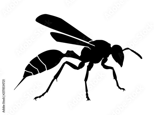 Black silhouette of a wasp or hornet - ideal for pest control branding, nature and entomology educational materials, graphic design elements, and warning symbols
