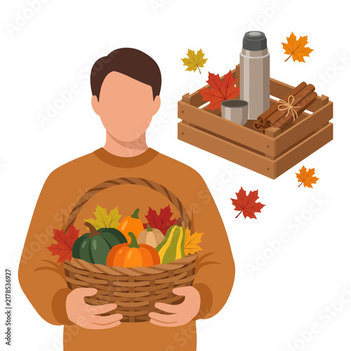 Autumn Harvest Selection and Seasonal Farm Produce Illustration