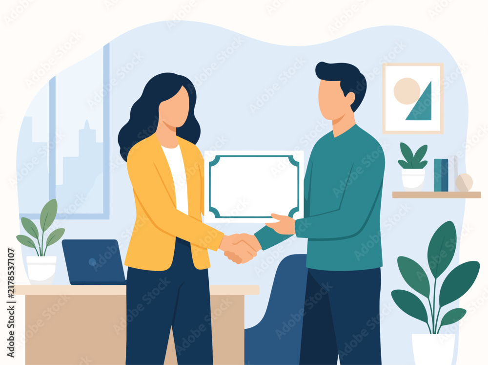 Fototapeta premium Business partners shaking hands in office agreement success.