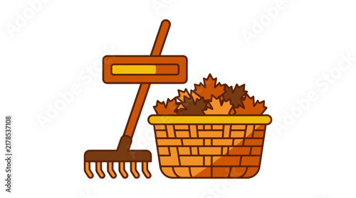 Autumn Leaf Raking and Garden Cleanup Activity Illustration