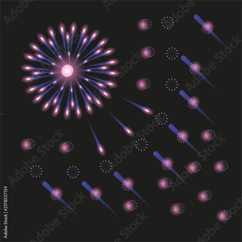 Colorful Fireworks on Dark Background with Glowing Bokeh