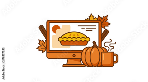 Autumn Pie Baking and Homemade Dessert Preparation Illustration
