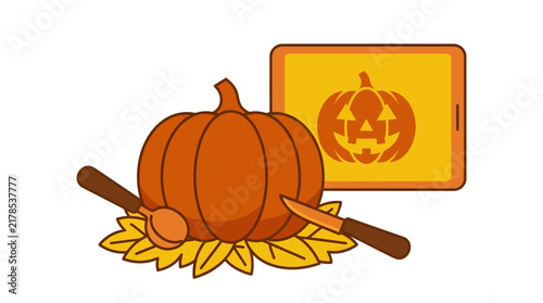 Halloween Pumpkin Carving Display and Autumn Decoration Illustration