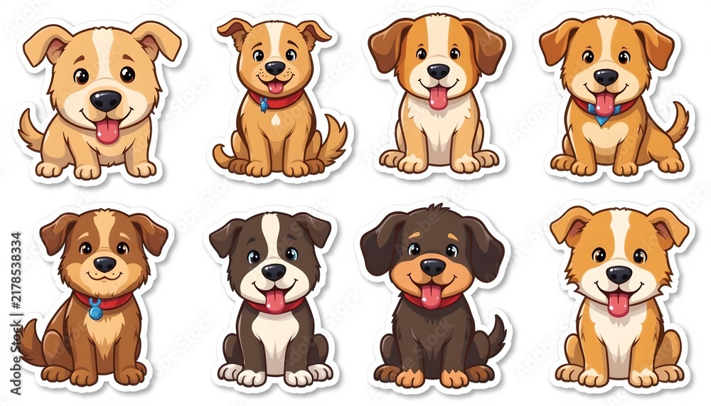 Obraz premium Dog toys, sticker set. Flat style stickers. White background