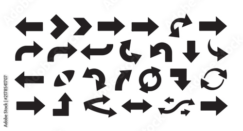 Versatile arrow shapes set for user interface navigation and directional graphic design elements.
