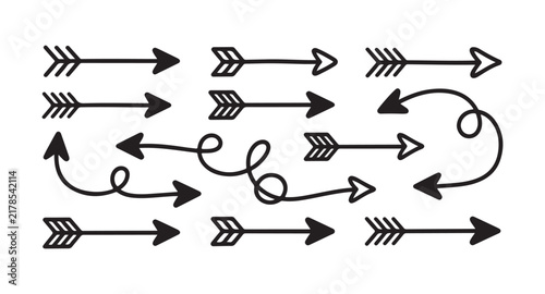 Stylized black arrow set with decorative feather tails, perfect for artistic or creative project graphics.