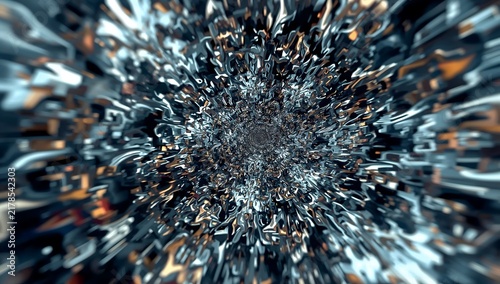 Abstract background featuring a swirling liquid metal texture with deep blue and silver tones