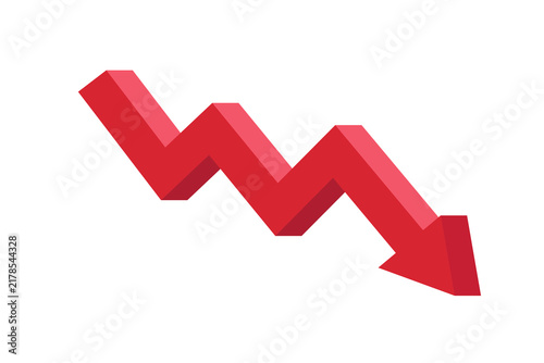 red down 3d arrow graph showing descending trend. red arrow business graph going down represent loss