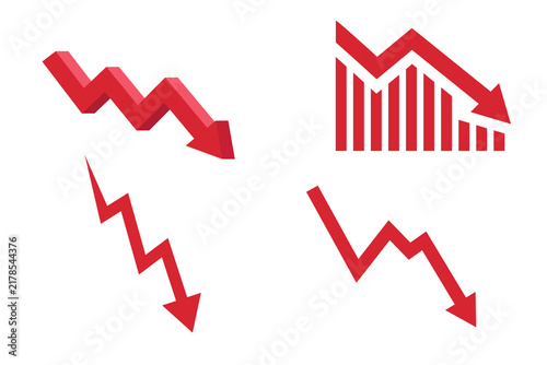 set of red arrow business graph going down represent loss