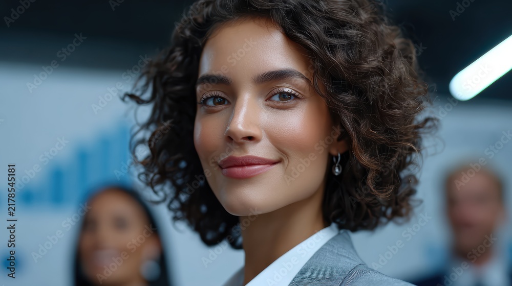 Fototapeta premium Professional businesswoman smiling in modern corporate office