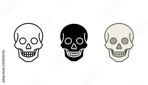 Three skull icons in different styles