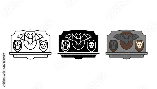 Set of three halloween wall decor icons with bat, owl, and skull