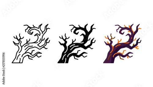 Three styles of spooky dead tree icons for halloween