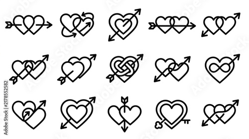 Collection of Heart Symbols with Arrows and Infinity Designs.