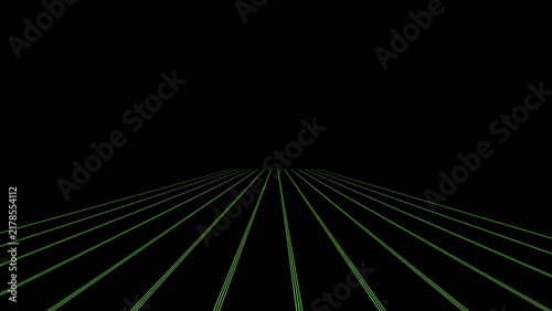 Fotografie Green wireframe floor grid vanishing into black