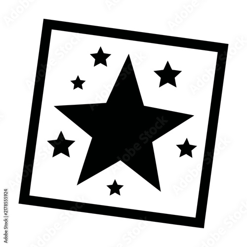 Black star symbol with smaller stars in white square frame