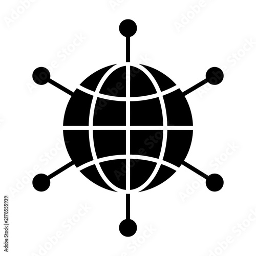 Global connection symbol with lines and dots around a stylized earth