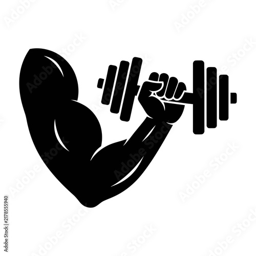 Muscular arm lifting dumbbell fitness symbol