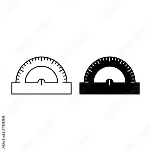 Protractor tools for measuring angles in black and white