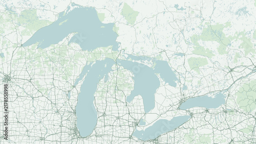 Fotografie Modern minimalist vector map of North America Great Lakes: Lake Superior, Lake Michigan, Lake Huron, Lake Erie, and Lake Ontario