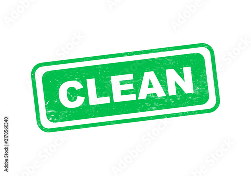 Bright green clean stamp with bold white text isolated on transparent background