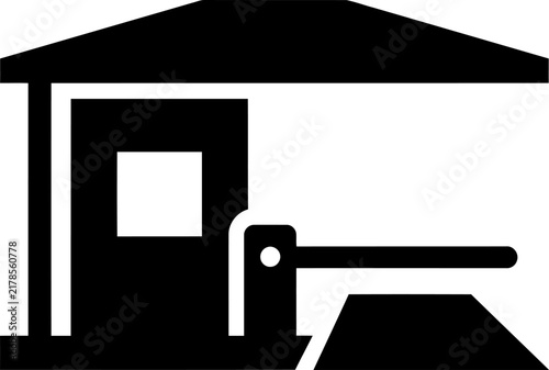 Minimalist toll booth icon, black security gate vector, parking entrance checkpoint symbol for navigation apps