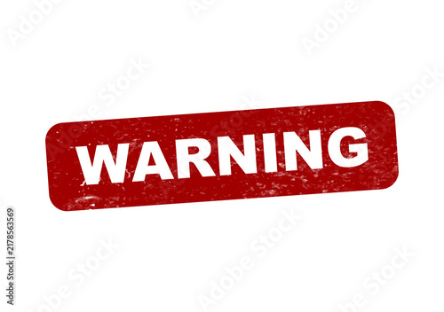 Red warning label with bold white text isolated on transparent background