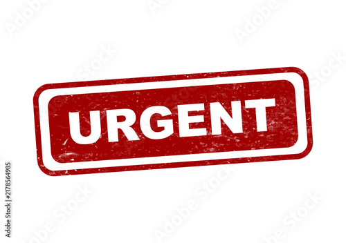 Red urgent stamp with bold white text isolated on transparent background