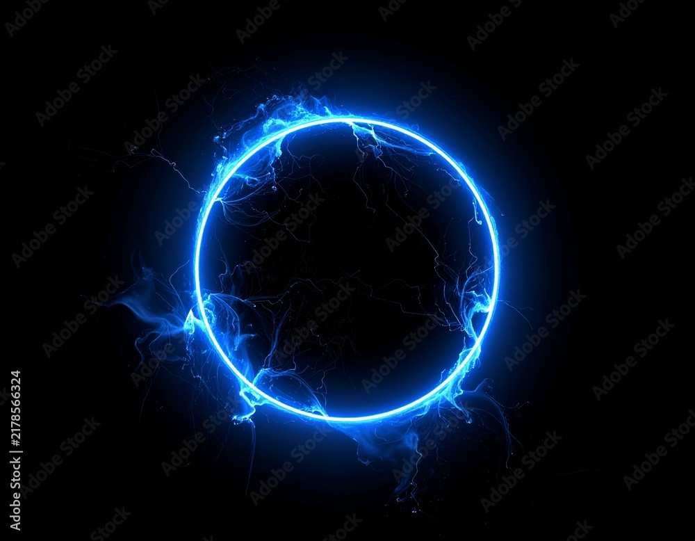 Obraz premium A vibrant, glowing blue energy circle against a stark black background