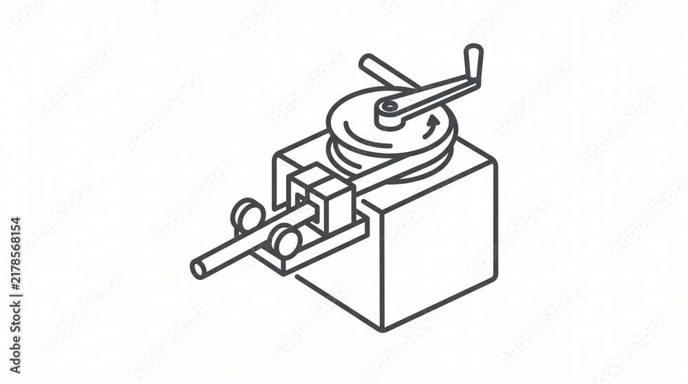 Fototapeta premium Isometric line art illustration of manual wire bending machine tool