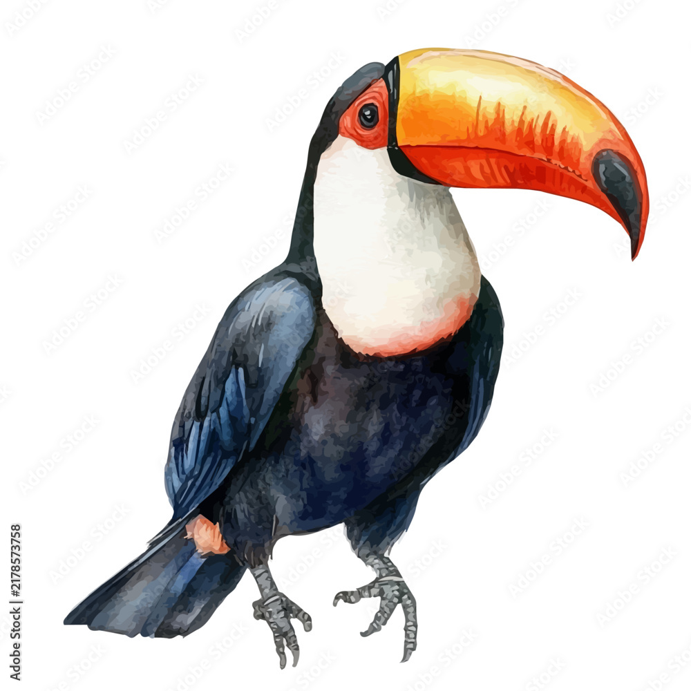 Obraz premium Watercolor illustration of Toucan, isolated on white background