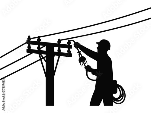 Electrician Working on Power Line Silhouette Illustration