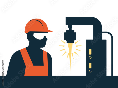 Industrial Worker Operating Laser Cutting Machine Illustration
