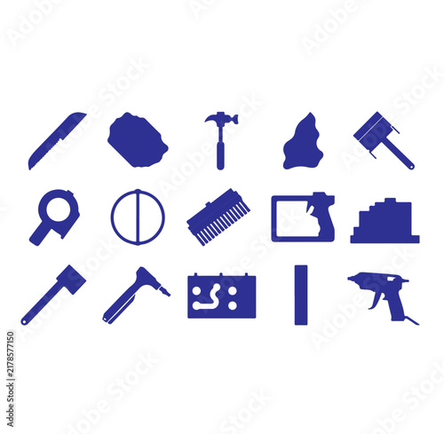 Фотография Fifteen blue silhouette icons of various tools, hardware, and miscellaneous arra