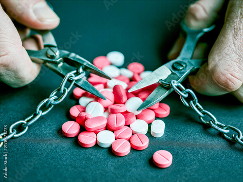 Obraz na płótnie Addiction - prescription drugs or alcohol, idea or concept
