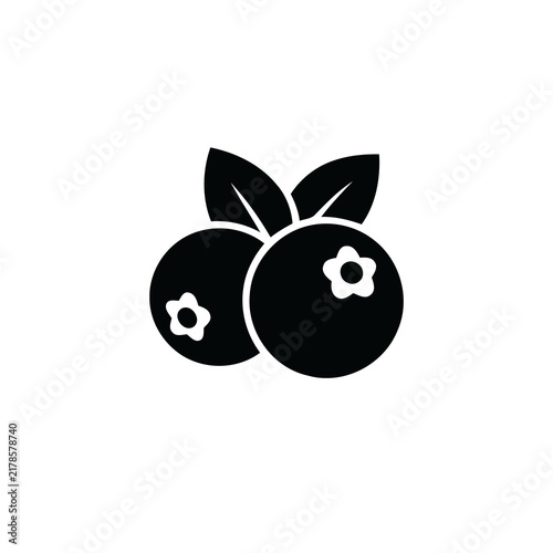 Blueberry Fruit with Leaves and Flower Detail, Minimal Black Silhouette PNG Illustration