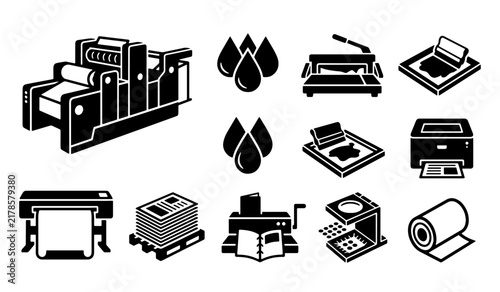 Untitled-3447Offset Printing Press Industrial Publishing Silhouettes Vector Set