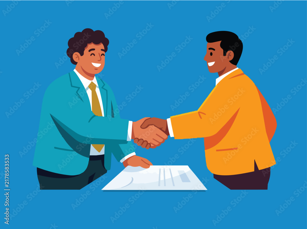 Fototapeta premium Two businessmen shaking hands over contract deal