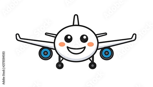 Happy cartoon airplane character with smiling face.