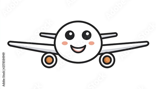 Happy cartoon airplane with smiling face and wings.