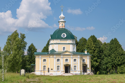 The ancient Church of St. Michael the Archangel (1755) on a sunny July day. Tarakanovo Estate, Moscow Region