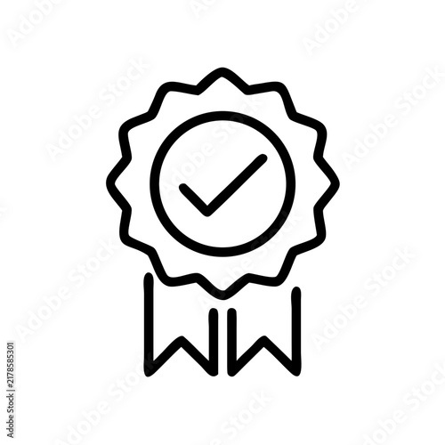 Quality assurance icon with medal and check mark, premium product symbol.