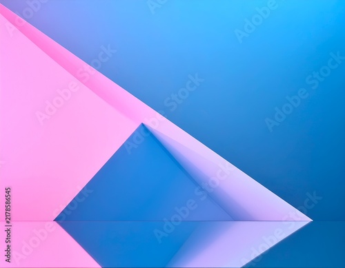 Abstract geometric composition with bold pink and blue color gradient with sharp lines