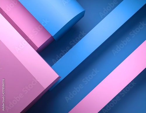 Abstract geometric design featuring intersecting blue and pink rectangular shapes on a dark background