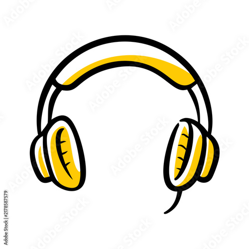 Doodle headphones with yellow accents for fun music listening.
