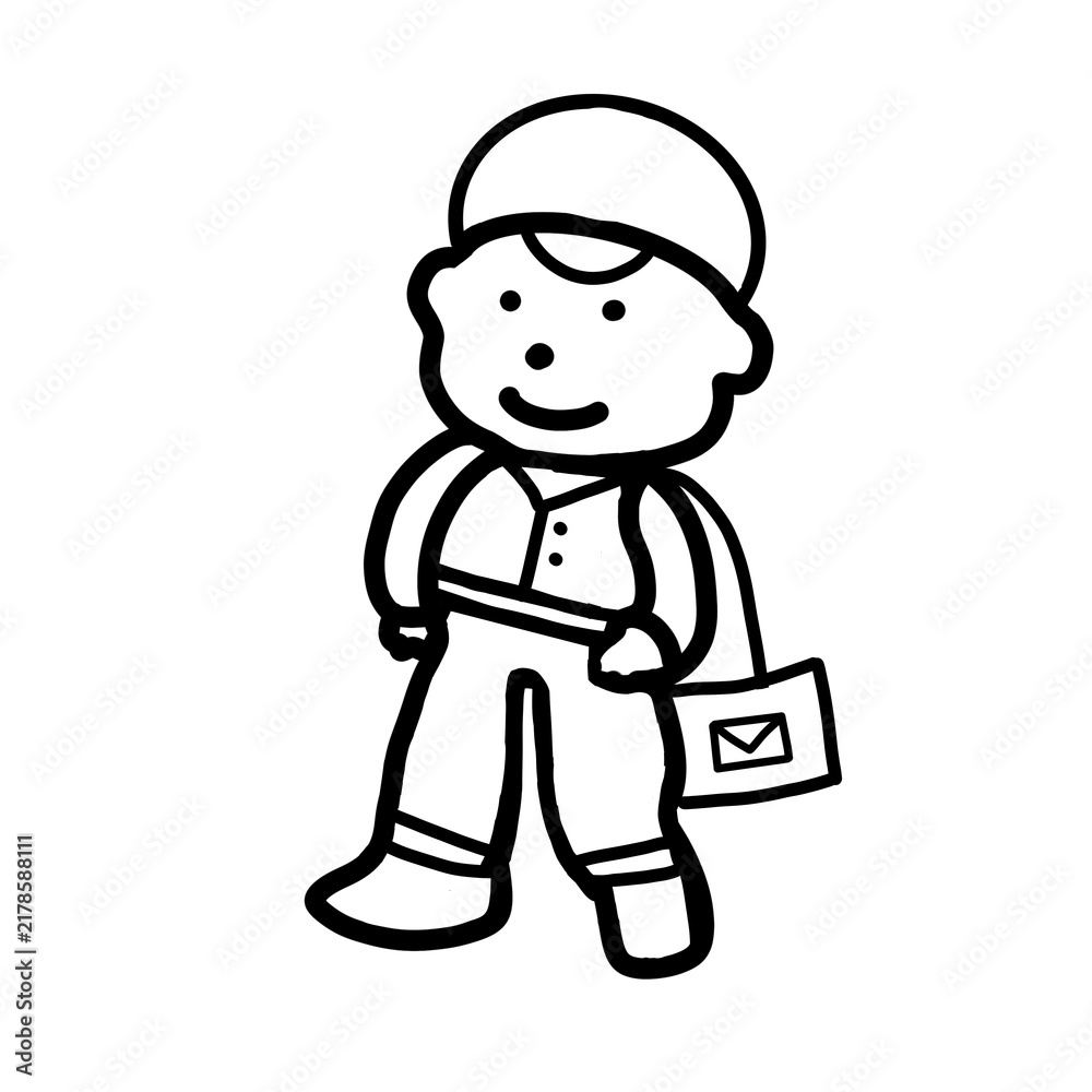 Obraz premium Helper service occupational mail carrier postman post office man Hand drawn Organic line doodle