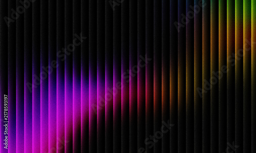 Abstract Glowing Purple And Orange Light Wave Behind Dark Vertical Stripes Pattern Background With Grainy Noise Texture For Modern Digital Graphic Art Design Project